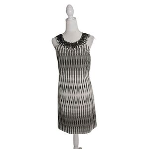Adrianna Papell Women's 14 Black White Beaded Sleeveless Lined Midi Dress